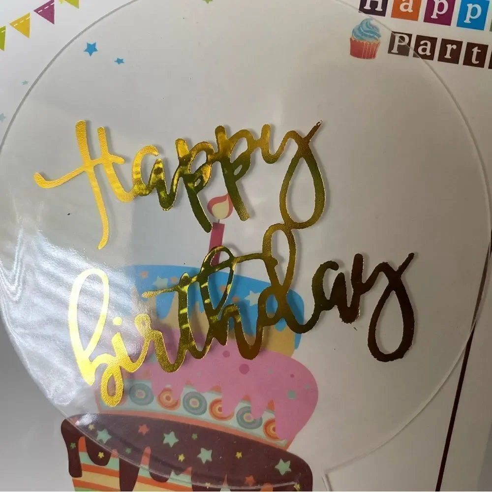 Happy birthday cake topper gold calligraphy acrylic plexi glass-4” 5 pack
